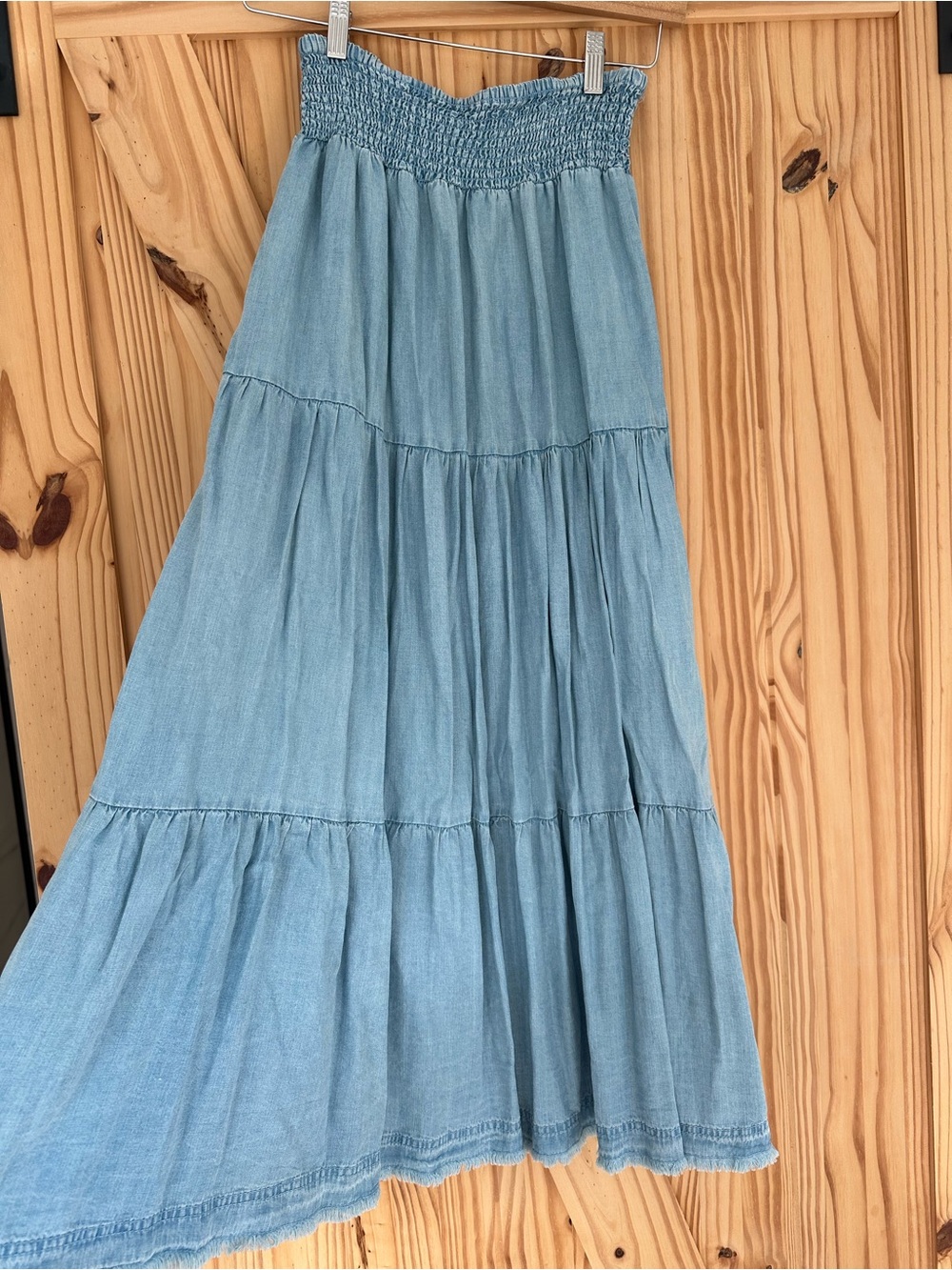 Light Blue Tiered Maxi Skirt - Women's